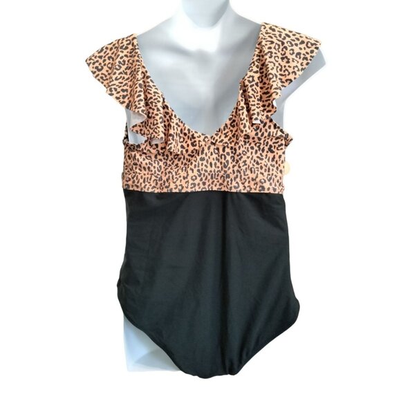 Daci Plus Size 20W One-Piece Swimsuit Leopard Print Flounce Retro Style - Picture 6 of 10